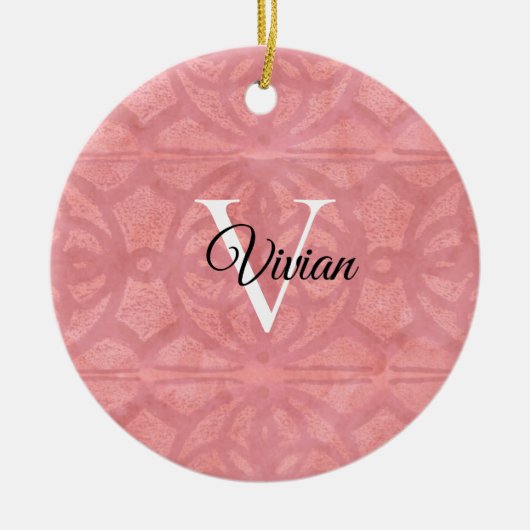 Ruddy Pink Waterverf Monogram Naam Keramisch Ornament (Voorkant)