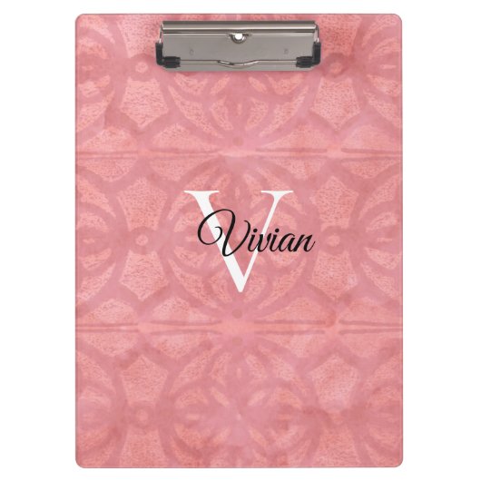 Ruddy Pink Waterverf Monogram Naam Klembord (Voorkant)