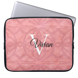 Ruddy Pink Waterverf Monogram Naam Laptop Sleeve