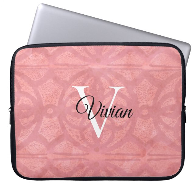 Ruddy Pink Waterverf Monogram Naam Laptop Sleeve (Voorkant)