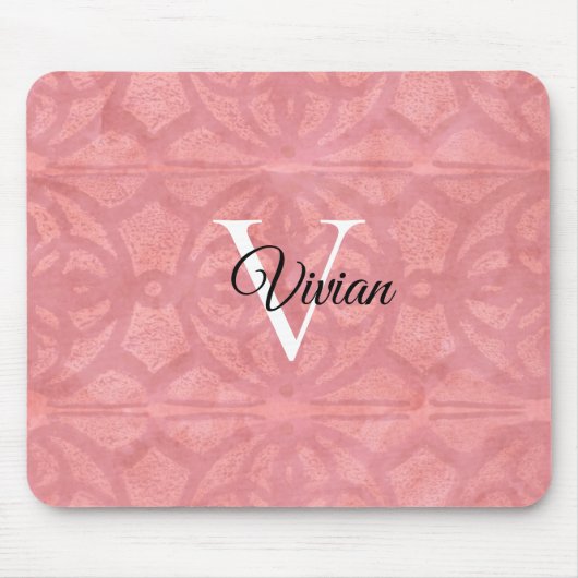 Ruddy Pink Waterverf Monogram Naam Muismat (Voorkant)