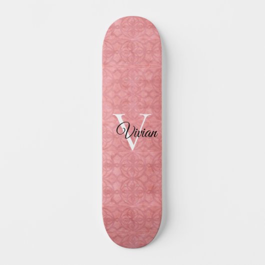 Ruddy Pink Waterverf Monogram Naam Persoonlijk Skateboard (Voorkant)