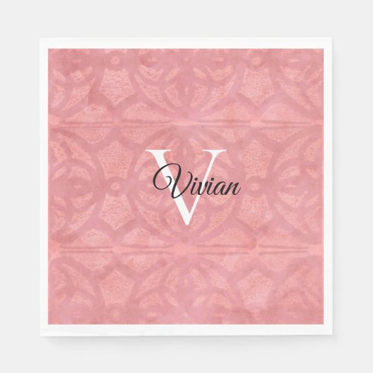 Ruddy Pink Waterverf Monogram Naam Servet (Voorkant)