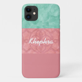 Ruddy roze batik en Blue Waterverf Name Case-Mate iPhone Case