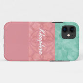 Ruddy roze batik en Blue Waterverf Name Case-Mate iPhone Case (Achterkant (horizontaal))