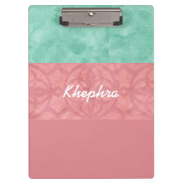 Ruddy roze batik en Blue Waterverf Name Klembord