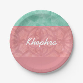 Ruddy roze batik en Blue Waterverf Name Papieren Bordje