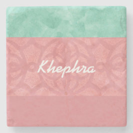 Ruddy roze batik en Blue Waterverf Name Stenen Onderzetter