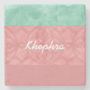 Ruddy roze batik en Blue Waterverf Name Stenen Onderzetter