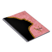 Ruddy roze en Gold Glitter Face Monogram Naam Notitieboek (Rechterzijde)