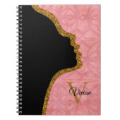 Ruddy roze en Gold Glitter Face Monogram Naam Notitieboek (Voorkant)