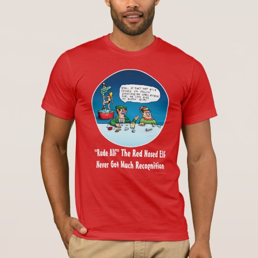 Rude Alf de Red Nosed Elf Funny Cartoon T-shirt (Voorkant)