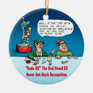 Rude Alf Funny Elf Cartoon Keramisch Ornament