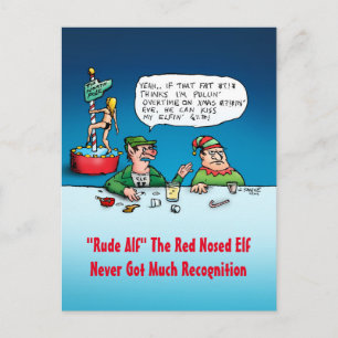 Rude Alf - Funny Elf Christmas Cartoon Feestdagenkaart