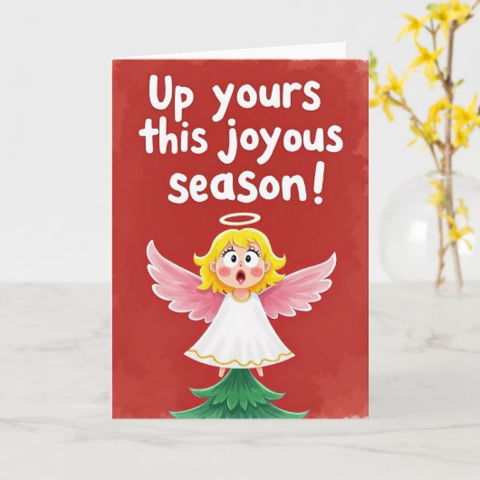 Rude Funny Christmas Card Up Yours This Season Kaart (Gele Bloem)