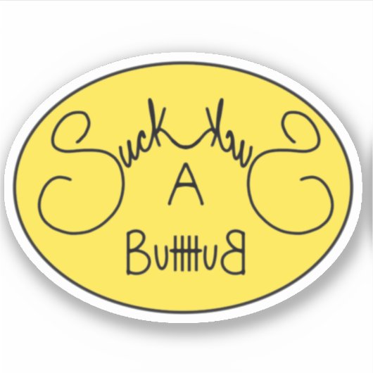 Rude grappige sticker geel zuigen een kont (Voorkant)