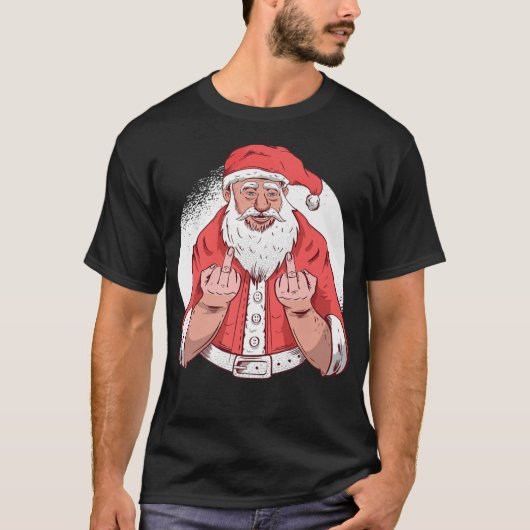 RUDE SANTA zegt Fck Off Middenvinger Grappig Chris T-shirt (Voorkant)