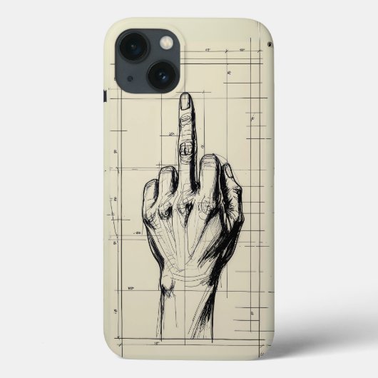 Rude Sketch Blueprint Middelvinger Hand Case-Mate iPhone Case (Achterkant)