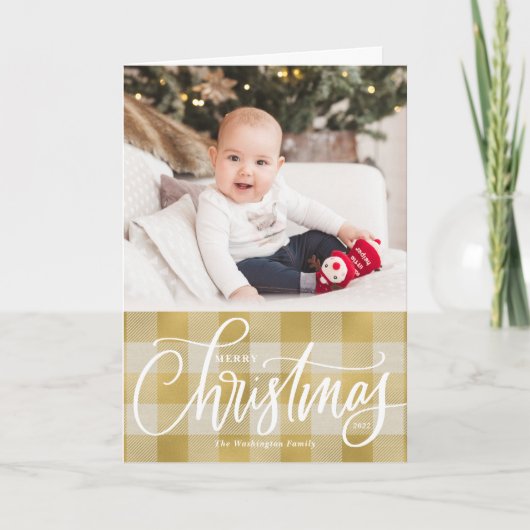 Rudimentair goud buffel geruit Kerstmis foto Feestdagen Kaart (Voorkant)