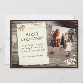 Rudimentair Hout Oud Papier Script Kerst Foto Feestdagenkaart (Voorkant)
