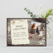 Rudimentair Hout Oud Papier Script Kerst Foto Feestdagenkaart (Staand voorkant)