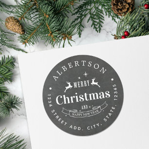 Rudimentair schoolbord Kerstmis Familie Retouradre Ronde Sticker