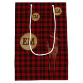 Rudimentaire Buffalo Plaid Herten Monogram ROOD Ge Medium Cadeauzakje (Achterkant)