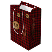 Rudimentaire Buffalo Plaid Herten Monogram ROOD Ge Medium Cadeauzakje (Achterkant Gekanteld)