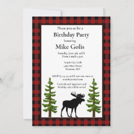 Rudimentaire Buffalo Plaid met eland verjaardag Kaart