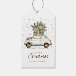 Rudimentaire Kerstman Auto Waterverf Cadeaulabel
