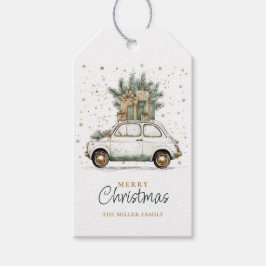 Rudimentaire Kerstman Auto Waterverf Cadeaulabel