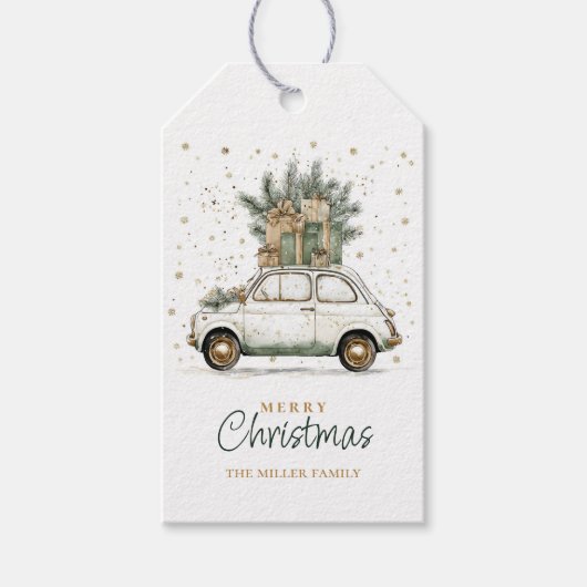 Rudimentaire Kerstman Auto Waterverf Cadeaulabel (Voorkant)