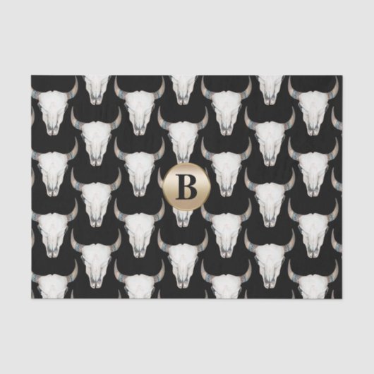 Rudimentaire Koeienschedel Boho Monogram Persoonli Tissuepapier (Voorkant)