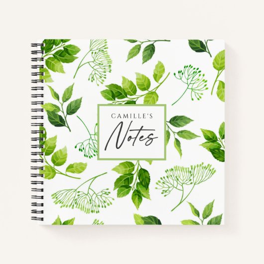 Rudimentaire Wilde Bloem Groene Patroon Zakmap Notitieboek (Voorkant)