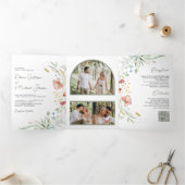 Rudimentaire wilde bloemen foto collage QR code br Drieluik Uitnodiging (Binnen)