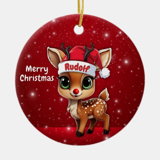 Rudolf Baby Deer, Fawn, Doe, Reindeer🦌 🎄 Keramisch Ornament (Voorkant)
