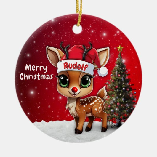 Rudolf Baby Deer, Fawn, Doe, Reindeer🦌 🎄 Keramisch Ornament (Voorkant)