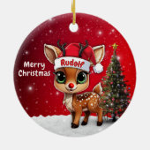 Rudolf Baby Deer, Fawn, Doe, Reindeer🦌 🎄 Keramisch Ornament (Achterkant)