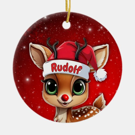 Rudolf Baby Deer, Fawn, Doe, Reindeer🦌 🎄 Keramisch Ornament (Voorkant)