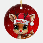Rudolf Baby Deer, Fawn, Doe, Reindeer🦌 🎄 Keramisch Ornament (Achterkant)