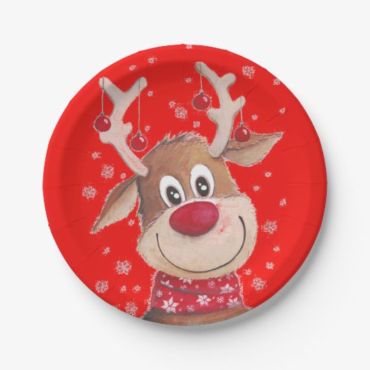 Rudolf de Red Nose Reindeer Tableware Papieren Bordje (Voorkant)