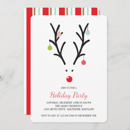 Rudolf de Reindeer Holiday Party Kaart (Voorkant / Achterkant)