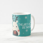 Rudolf de rode rendierblauw met sneeuwvlokken koffiemok (Voorkant rechts)
