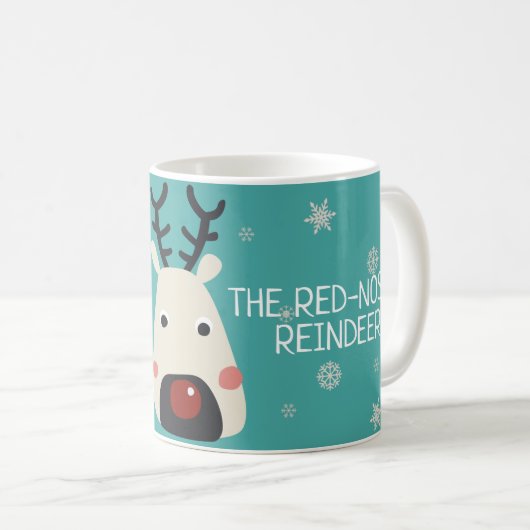 Rudolf de rode rendierblauw met sneeuwvlokken koffiemok (Voorkant rechts)