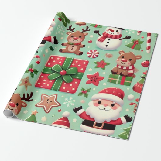 rudolf en Santa Wrapping Paper Cadeaupapier (Uitgerold)