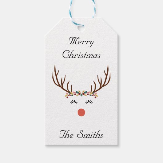 Rudolf met bloemkroon-gunstlabels cadeaulabel (Voorkant)