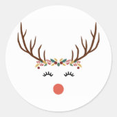 Rudolf met bloemkroon ronde sticker (Voorkant)