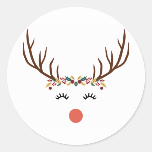 Rudolf met bloemkroon ronde sticker (Voorkant)