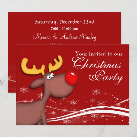 Rudolf Reindeer Company Kerstparty Kaart (Voorkant / Achterkant)