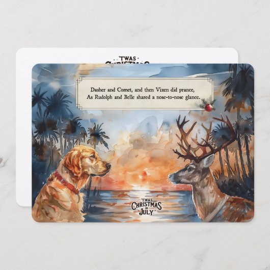 Rudolph & Belle aan het strand – 5x7 Wenskaart Feestdagenkaart (Voorkant / Achterkant)